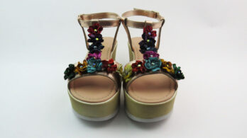 Sandali in pelle lamina cipria multicolor 