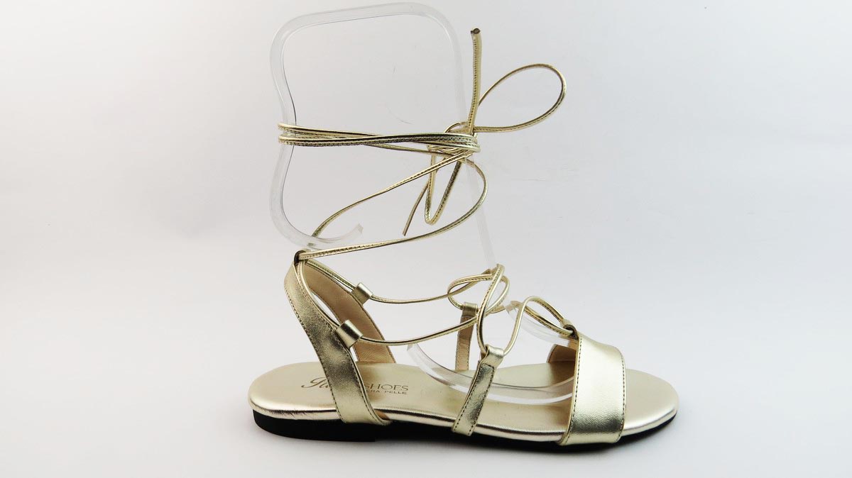 Sandali bassi alla schiava con lacci in pelle platino - Patty Shoes