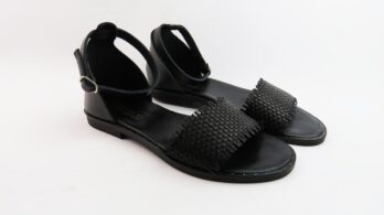 Sandali bassi con fascia in pelle intrecciata neri Patty Shoes