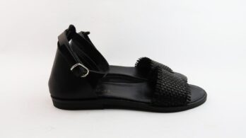Sandali bassi con fascia in pelle intrecciata neri Patty Shoes