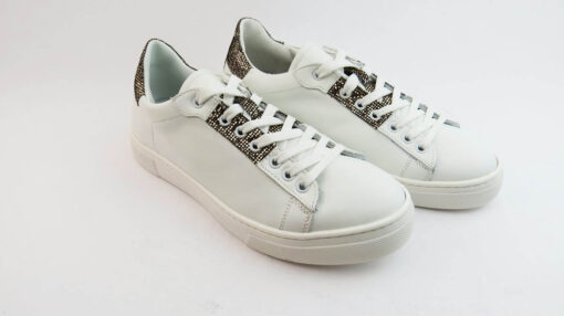 Sneakers colore bianco allacciate con glitter bronzo