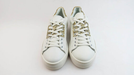 Sneakers colore bianco allacciate con glitter oro