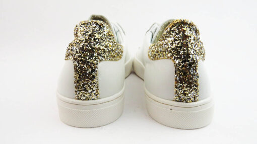 Sneakers colore bianco allacciate con glitter oro