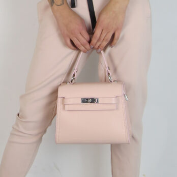 Borsa Kelly piccola in vera pelle colore rosa