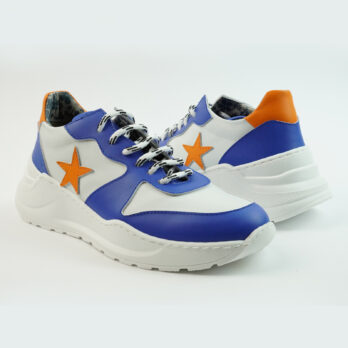 Sneakers running con suola big colore bianco con stella laterale arancione