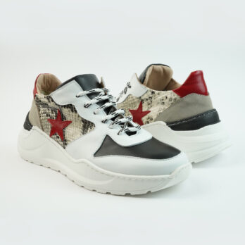 Sneakers running con suola big colore bianco con stella laterale rossa