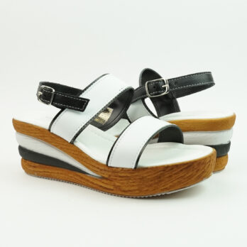 Sandali in vera pelle con cinturino e doppia fascia colore bianco nero