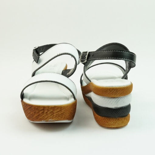 Sandali in vera pelle con cinturino e doppia fascia colore bianco nero