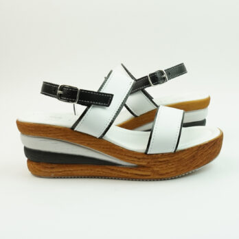 Sandali in vera pelle con cinturino e doppia fascia colore bianco nero