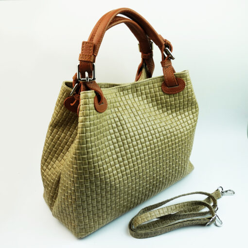 Borsa a mano in vera pelle con tracolla colore beige con manici cuoio