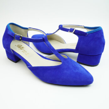 Sandali charleston con cinturino in camoscio colore blue elettrico con tacco