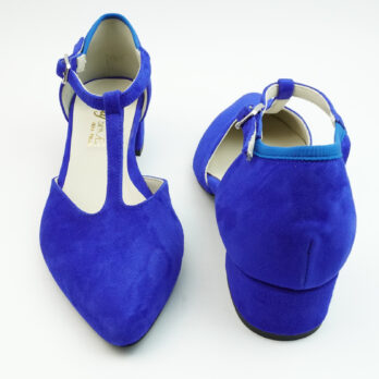 Sandali charleston con cinturino in camoscio colore blue elettrico con tacco