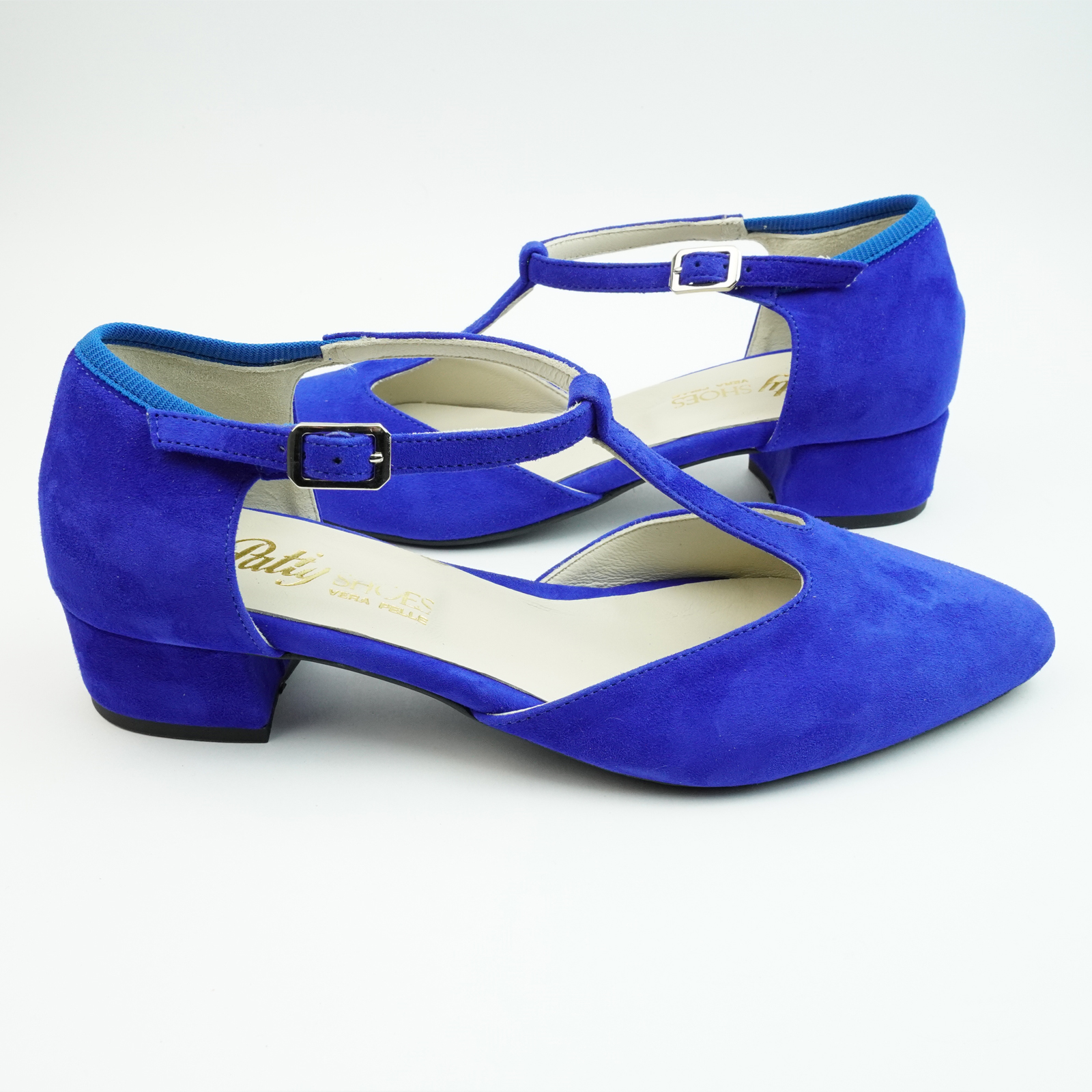 Sandali charleston con cinturino in camoscio colore blue elettrico