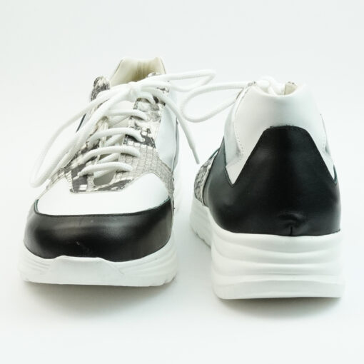 Sneakers running in vitello nero con inserti bianco, argento e stampa pitone roccia