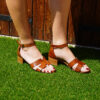 Sandali acca in vera pelle con cinturino colore cuoio tacco 4 cm