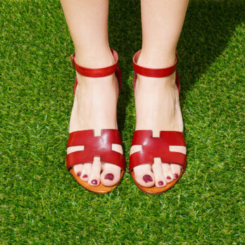 Sandali acca in vera pelle con cinturino colore rosso tacco 4 cm