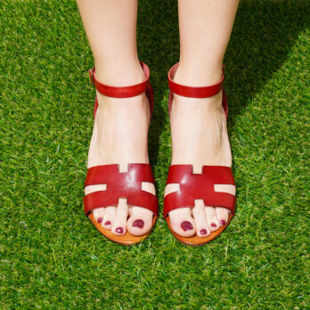 Sandali acca in vera pelle con cinturino colore rosso tacco 4 cm