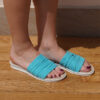 Ciabatte in vera pelle colore azzurro tacco 1 cm