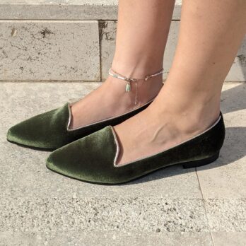 Mocassini donna in vera pelle e velluto colore verdone