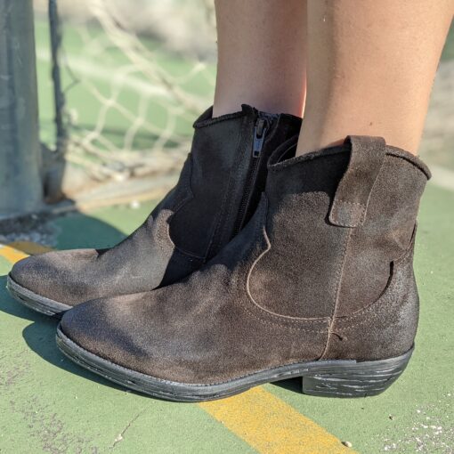 Stivali camperos donna testa di moro in pelle vintage scamosciata kikkiline stivaletti  di pelle marroni - Stileo.it