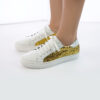 Sneakers da donna in vera pella colore bianco con inserto glitter oro