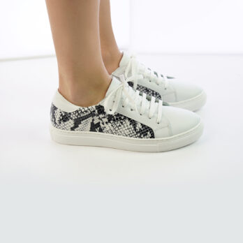 Sneakers da donna in vera pella colore bianco con inserto stampa pitone