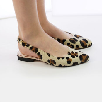 Ballerine a punta in vera pelle leopardate con cinturino