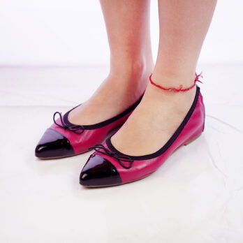 Ballerine vera pelle colore fuxia con punta colore nero