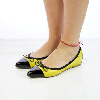 Ballerine vera pelle colore giallo con punta colore nero