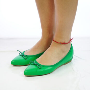 Ballerine vera pelle colore verde a punta