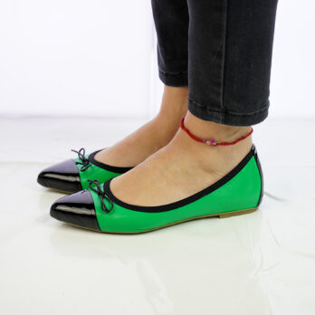 Ballerine vera pelle colore verde con punta colore nero
