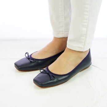 Ballerine artigianali a punta quadrata vera pelle colore blu