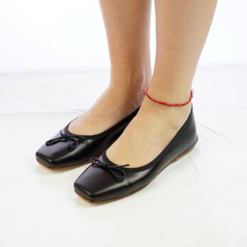 Ballerine artigianali a punta quadrata vera pelle colore nero