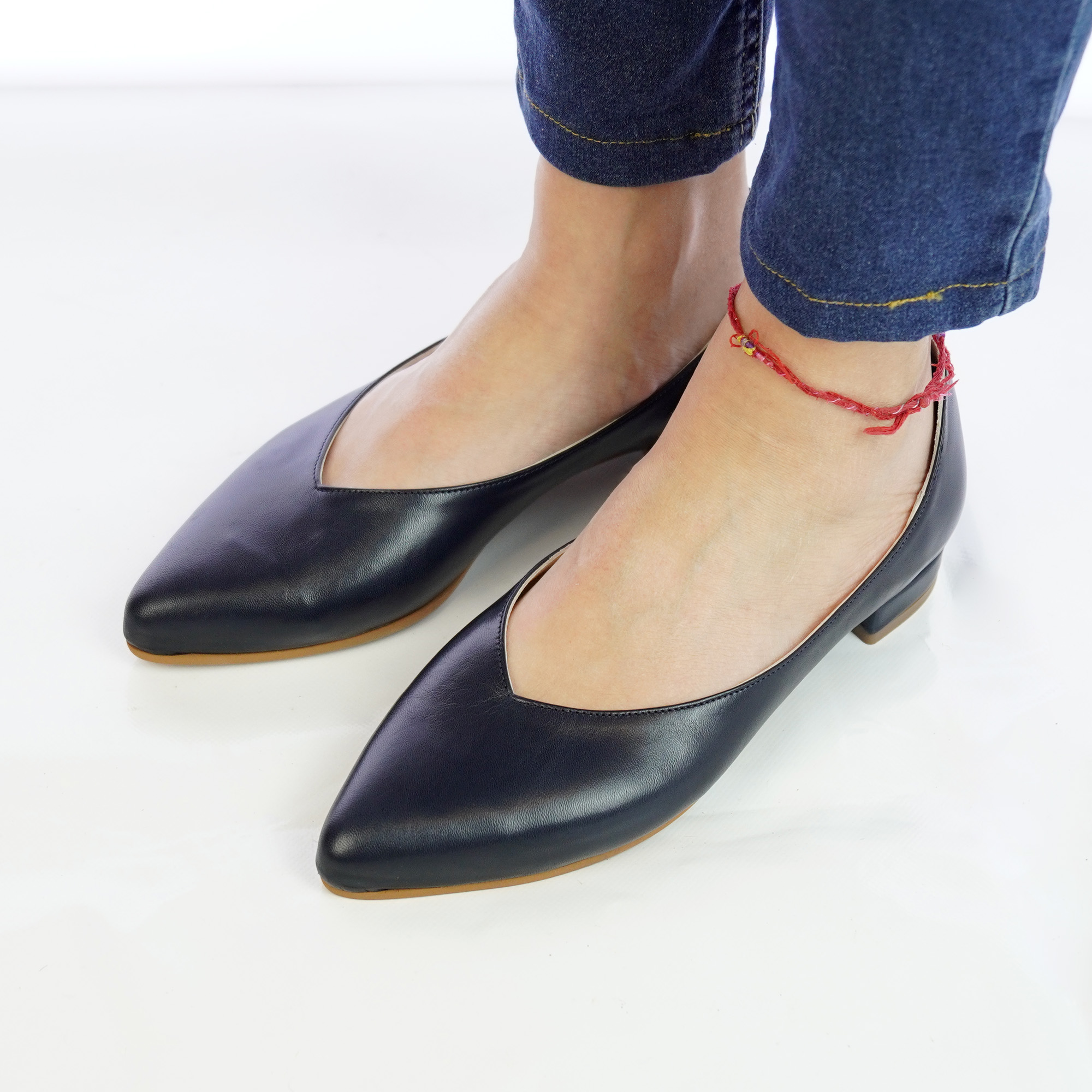 Ballerine a punta artigianali vera pelle colore blu Patty Shoes