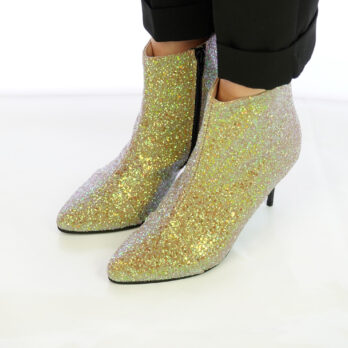 Tronchetti artigianali in vera pelle con zip laterale full glitter argento verde