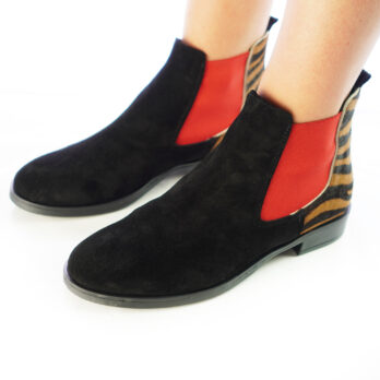 Beatles stivaletti donna in camoscio nero cavallino e elastico rosso
