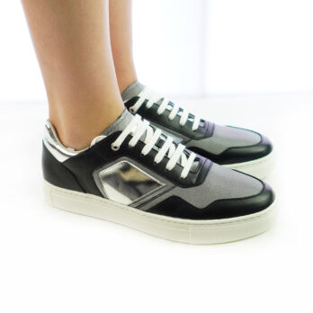 Sneakers donna artigianali vera pelle colore bianco nero