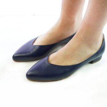 Ballerine donna artigianali vera pelle colore blu