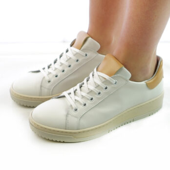 Sneakers donna artigianali vera pelle colore bianco inserti cuoio