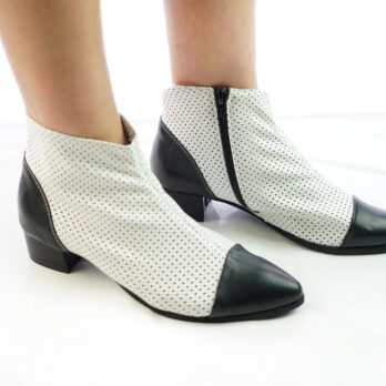 Stivaletti donna artigianali vera pelle nappa traforata colore bianco nero