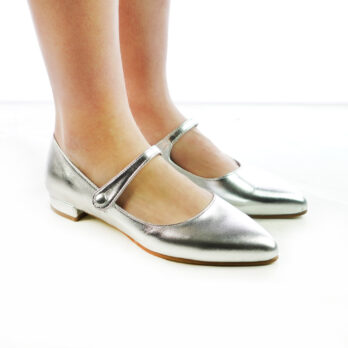 Ballerine artigianali a punta in vera pelle con fascetta colore laminato argento