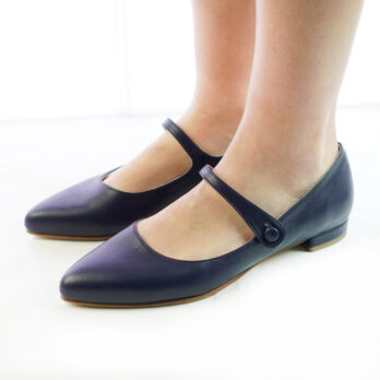 Ballerine artigianali a punta in vera pelle con fascetta colore blu