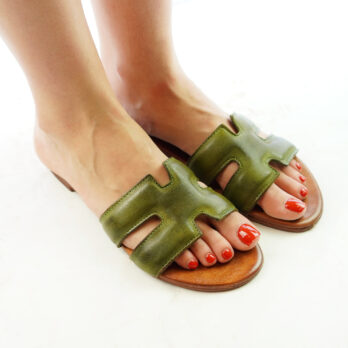 Ciabatte donna artigianali in pelle h colore militare