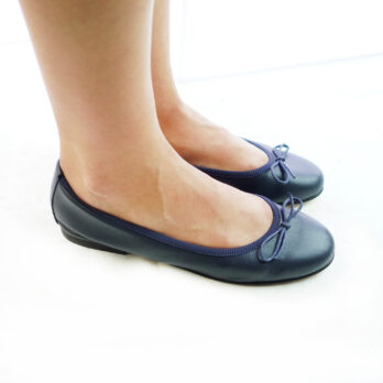 Ballerine artigianali punta tonda vera pelle colore blu