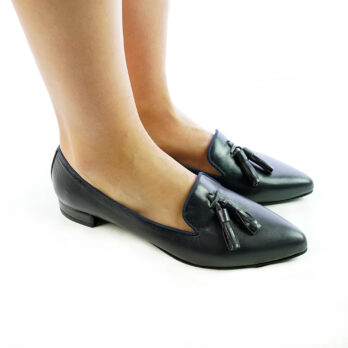 Ballerine donna artigianali con nappine blu