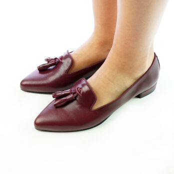 Ballerine donna artigianali con nappine bordò