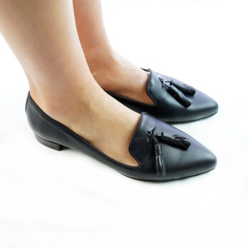 Ballerine donna artigianali con nappine nero