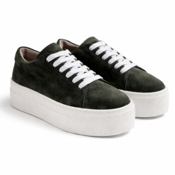 Sneakers donna artigianali vera pelle crosta con suola alta colore oliva