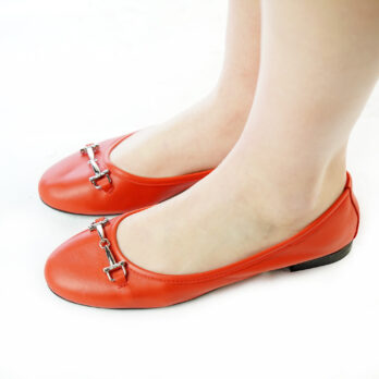 Ballerine artigianali in nappa con morsetti colore rosso