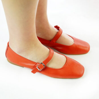 Ballerine Mary Jane artigianali con cinturino in nappa rosso